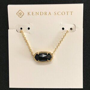 Kendra Scott Elisa Gold Tone Short Pendant Necklace in Black Glass